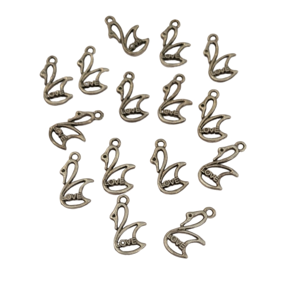 15 Piece Sterling Silver Love Swan Charm for Jewelry Making